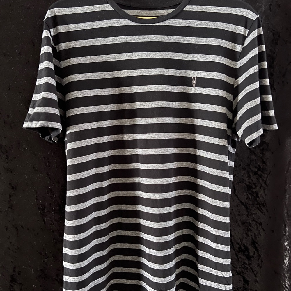 Allsaints Black Gray Striped T Shirt Large